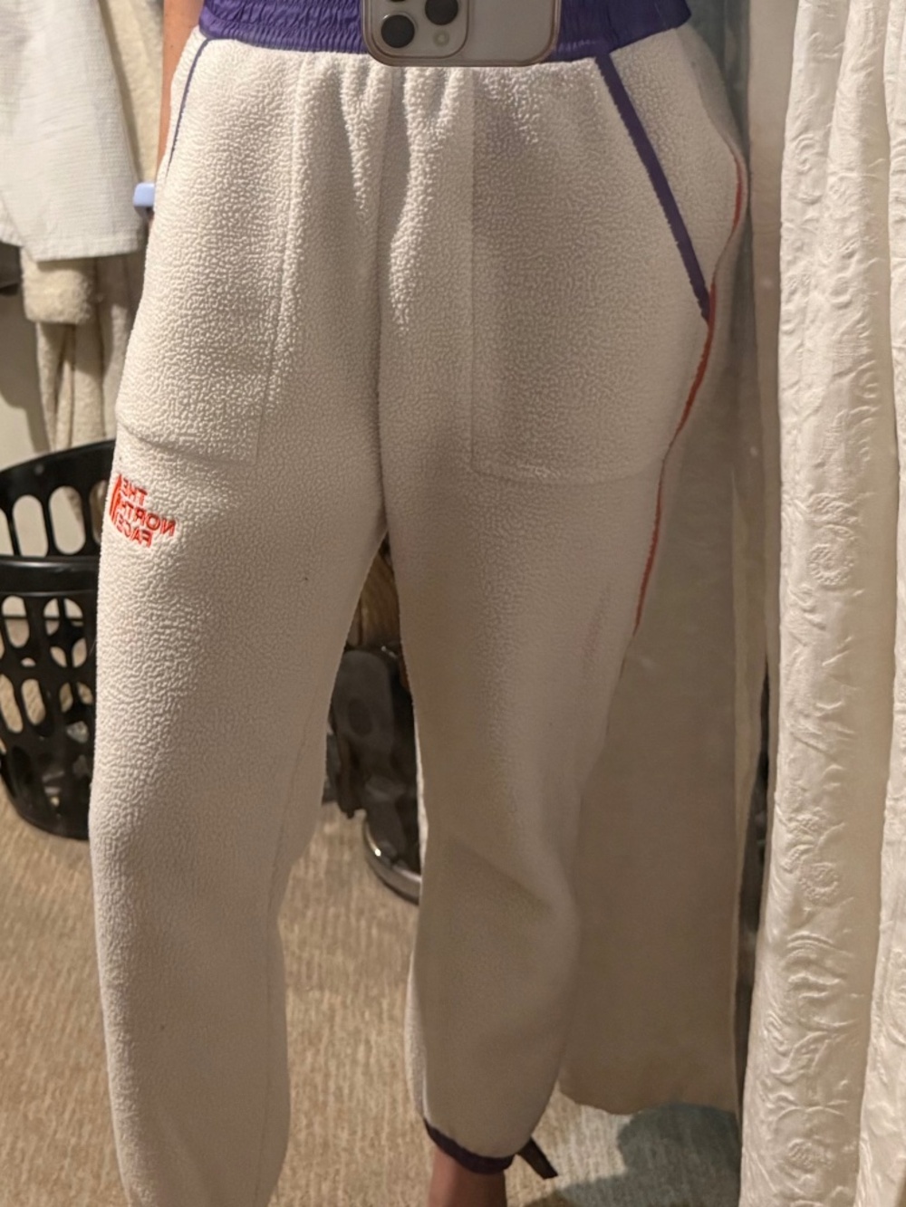 The North Face Women's Medium Fleece Side Zip Pants - White Pink & Purple accent